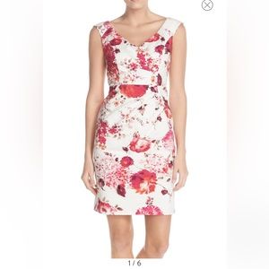 Adrianna Papell womans Floral Stretch Cotton Sheath Dress size 10